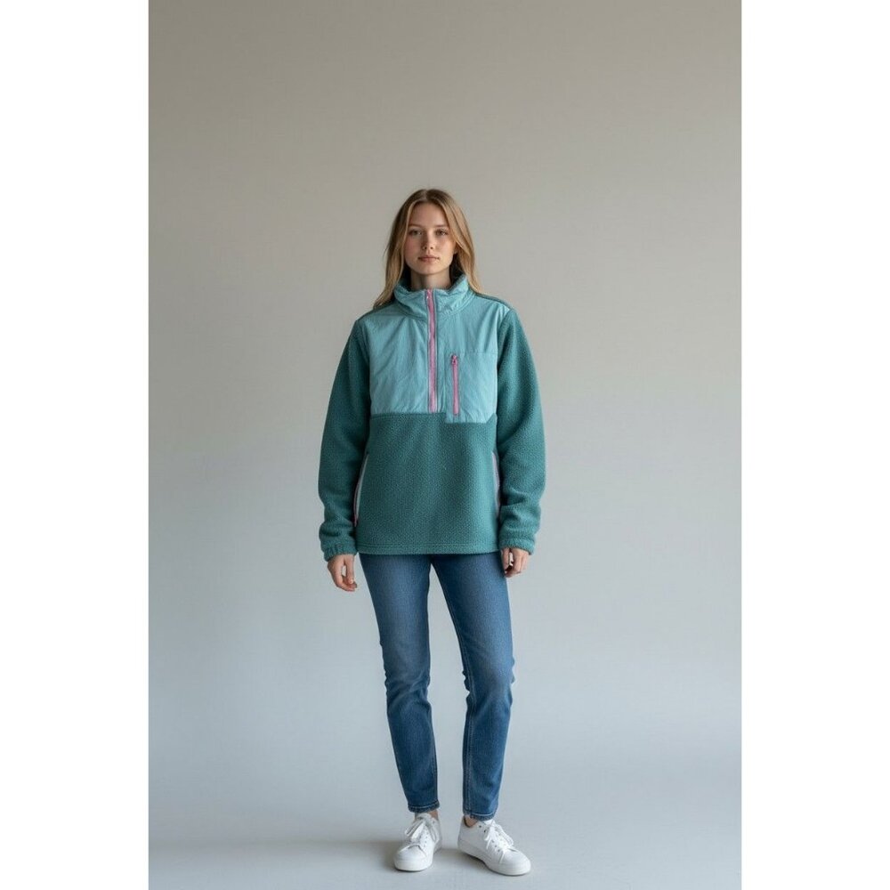 Te Verde Women's 1/4 Zip Fleece Pullover Sweatshirt Green Size XL New with Tag